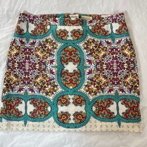 Lucy & Laurel Linen Cotton Skirt Sz 14 Boho Paisley Aqua Pink NWOT Resort